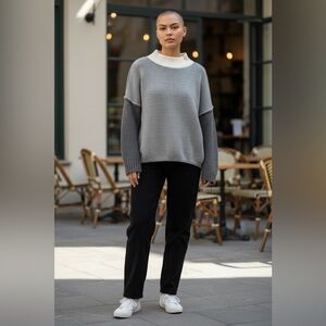 Saodimallsu Oversized Knit Pullover Sweater – Gray & White | Women’s Large | NWT